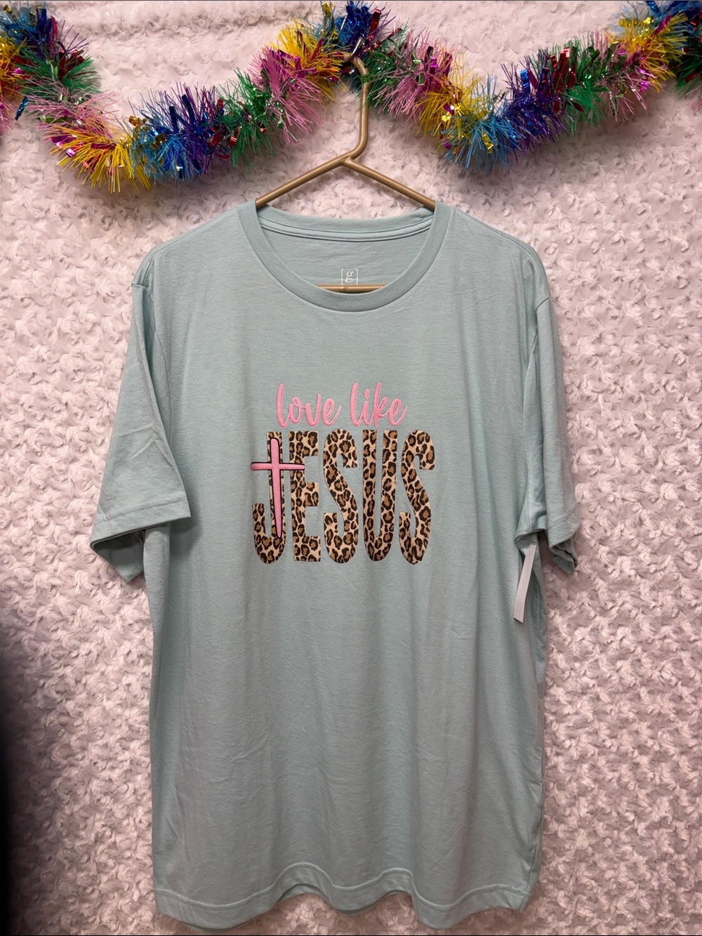 George unisex xl Light mint 'Love Like Jesus' Tee with Leopard Print